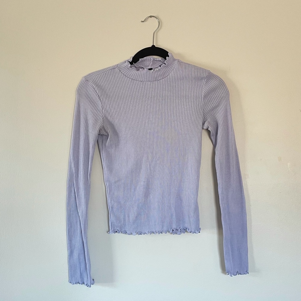 Lavender Ribbed Mock Turtle Neck Top